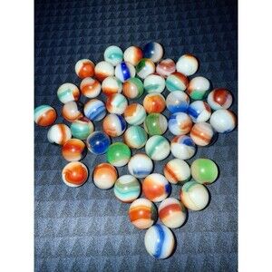 Vtg. Vitro Agate Swirl Patch Aquamarine Glass Marble Collection Of 50
